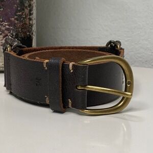 Frye Leather Belt Brown Gold Buckle Chain Accent Western Style Small S